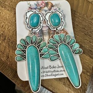 Navajo Turquoise Post Earrings, Big Bold Style, Boho Southwestern Stud Earring,